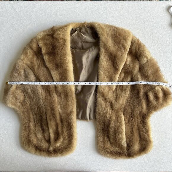 VINTAGE Mink Stole Scarf Fur Cape Shawl Fur Opera Ball Carmel Beige - Picture 6 of 9